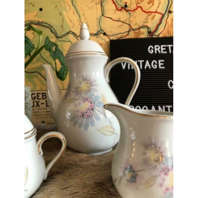 koffiepot set vintage brocante nostalgie bloemen theepot