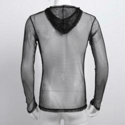 Zwart doorzichtig shirt met capuchon / fishnet M L XL sexy
