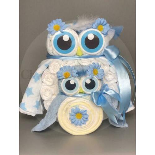 Gratis verzending Luiertaart Uil Luieruil Set blauw ster