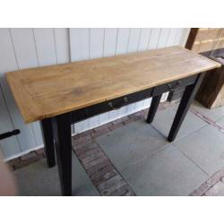 Gerestylde oude eiken sidetable zwart met lades, haltafel ,