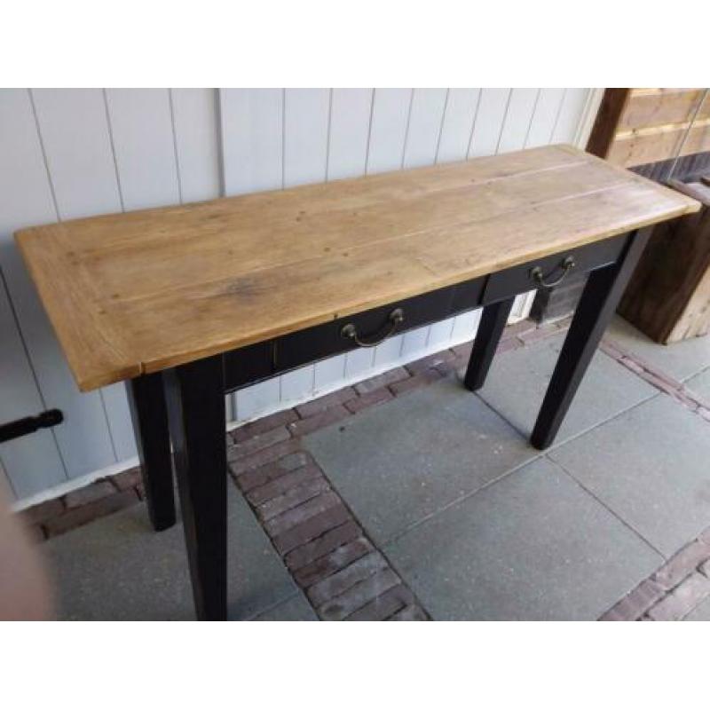 Gerestylde oude eiken sidetable zwart met lades, haltafel ,