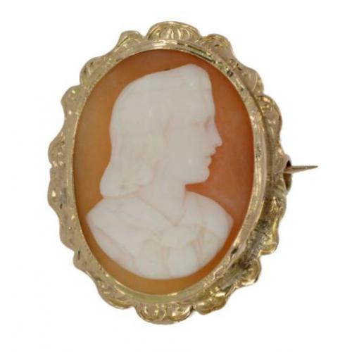 Antieke 14 karaats gouden dames schelpcamee broche