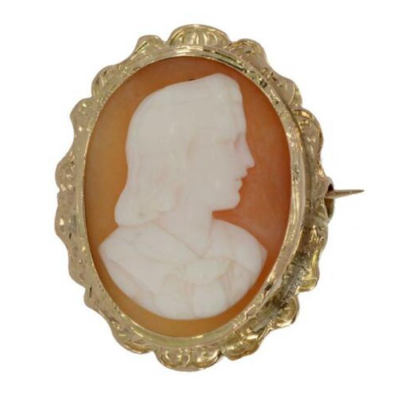 Antieke 14 karaats gouden dames schelpcamee broche