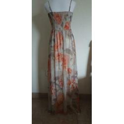 Super gave grijs/oranje maxidress van Vila, maat M
