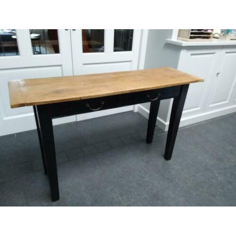 Gerestylde oude eiken sidetable zwart met lades, haltafel ,