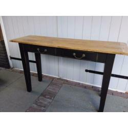 Gerestylde oude eiken sidetable zwart met lades, haltafel ,