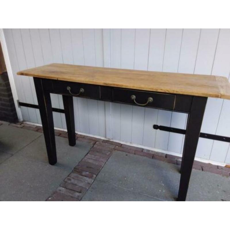 Gerestylde oude eiken sidetable zwart met lades, haltafel ,