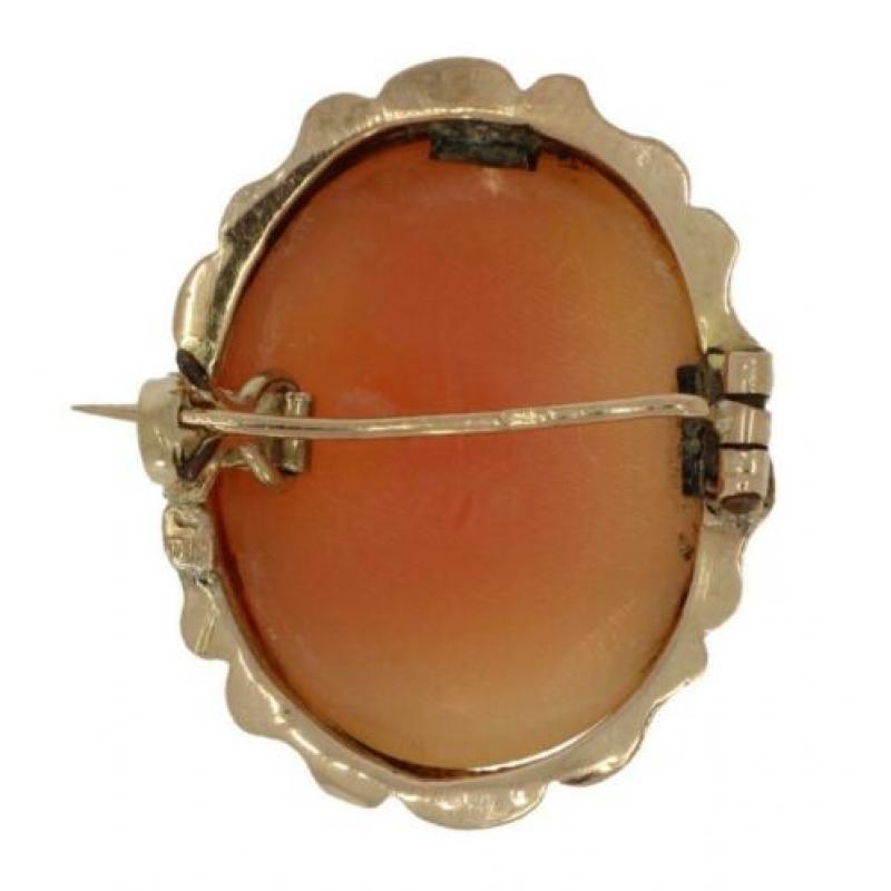 Antieke 14 karaats gouden dames schelpcamee broche
