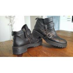 Zara bikerboots biker enkellaarsjes leer zwart 39