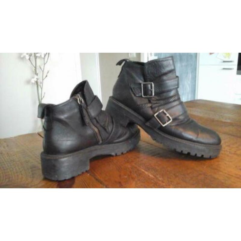 Zara bikerboots biker enkellaarsjes leer zwart 39
