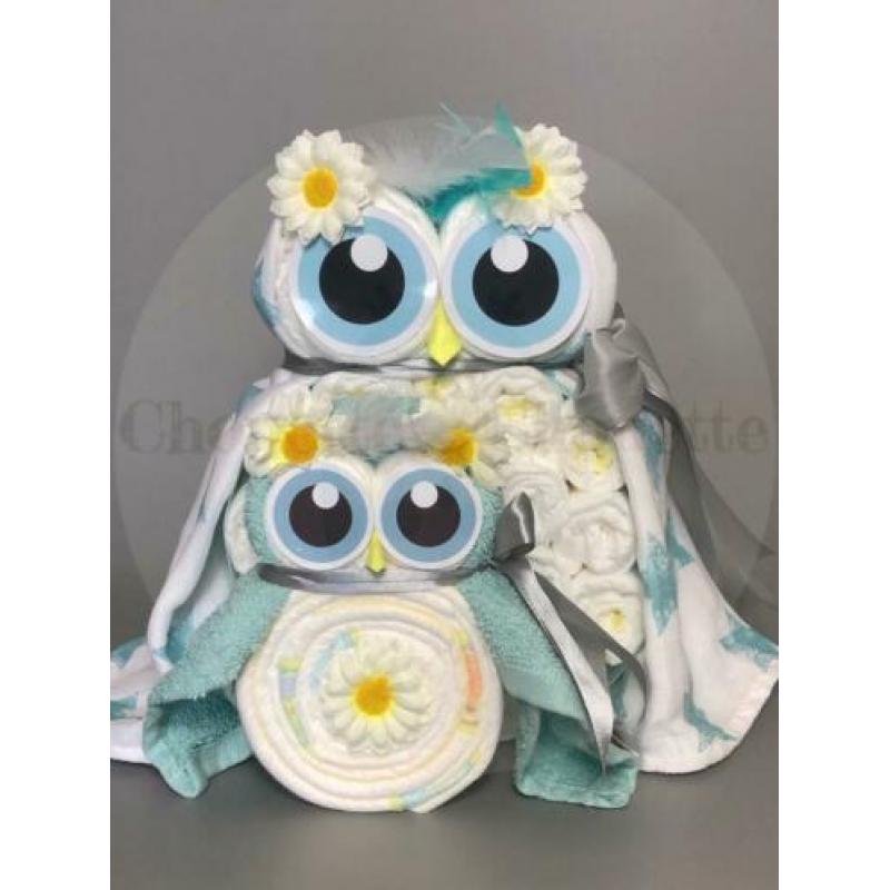 Gratis verzending Luiertaart Uil Luieruil Set blauw ster