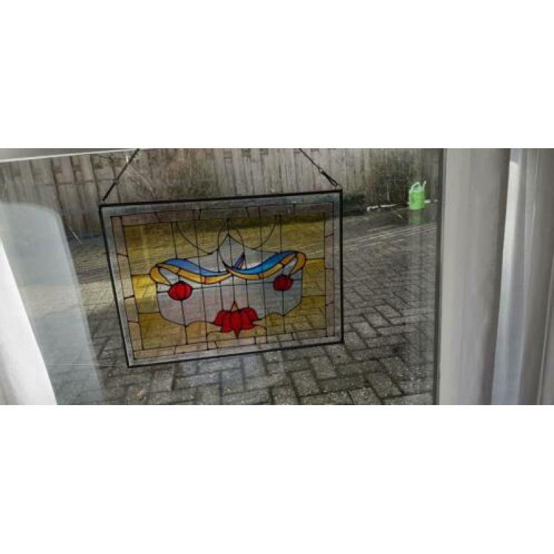 2 stuks losse delen glas in lood rozen