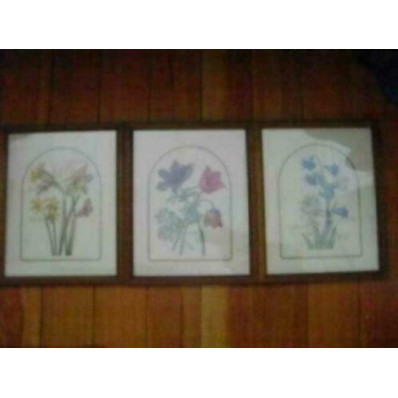 3 oude houten lijstjes met mooie bloemen afbeelding 33 x 27