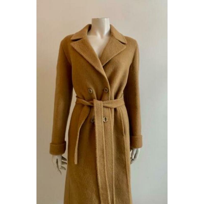 Camel vintage wollen jas M model trenchcoat