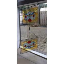 2 stuks losse delen glas in lood rozen