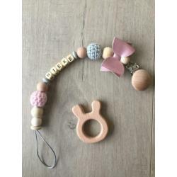 Speenkoord,wagenspanner,bijtring, maxi cosi hanger, met naam