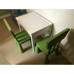 Ikea kinderbureau Sundvik + stoelen Mammut + gratis werkbank