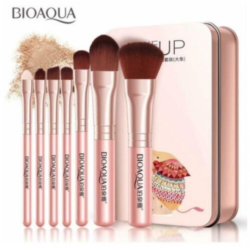 7-delige Make-up kwasten set - soft touch - in metalen box