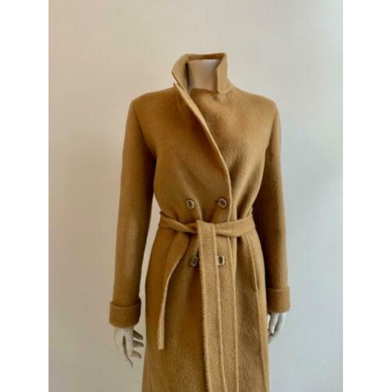 Camel vintage wollen jas M model trenchcoat