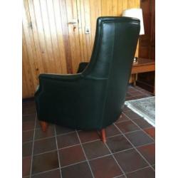Groen leren /stoffen Engelse style fauteuils z.g.a. nieuw.