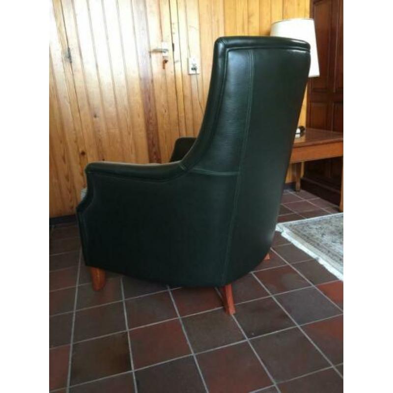 Groen leren /stoffen Engelse style fauteuils z.g.a. nieuw.