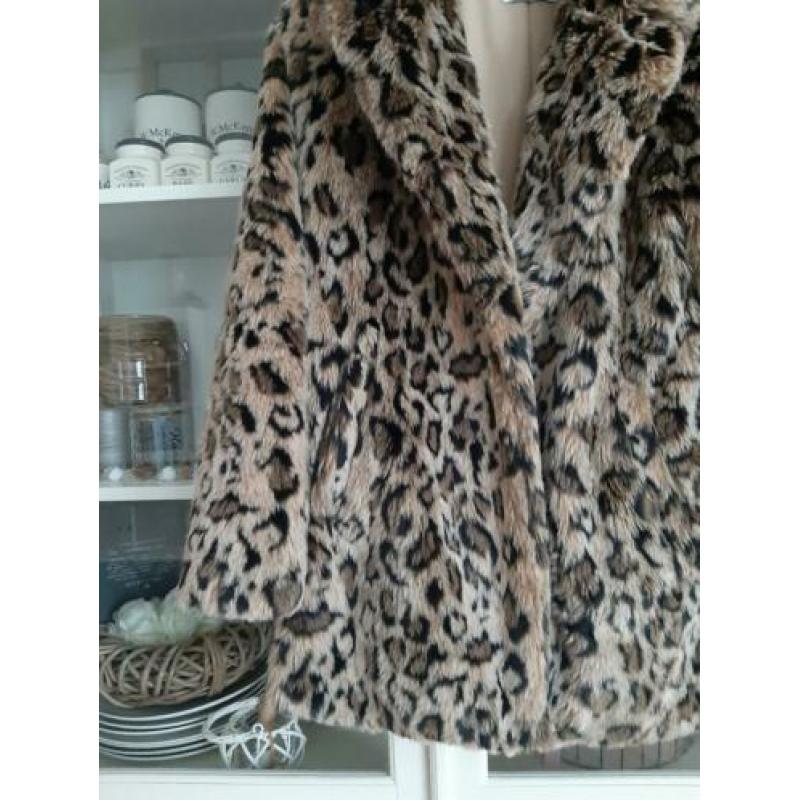 Fluffy bontjas faux fur jas mt M panter leopard 38/40