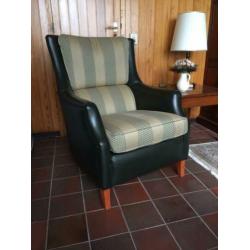 Groen leren /stoffen Engelse style fauteuils z.g.a. nieuw.