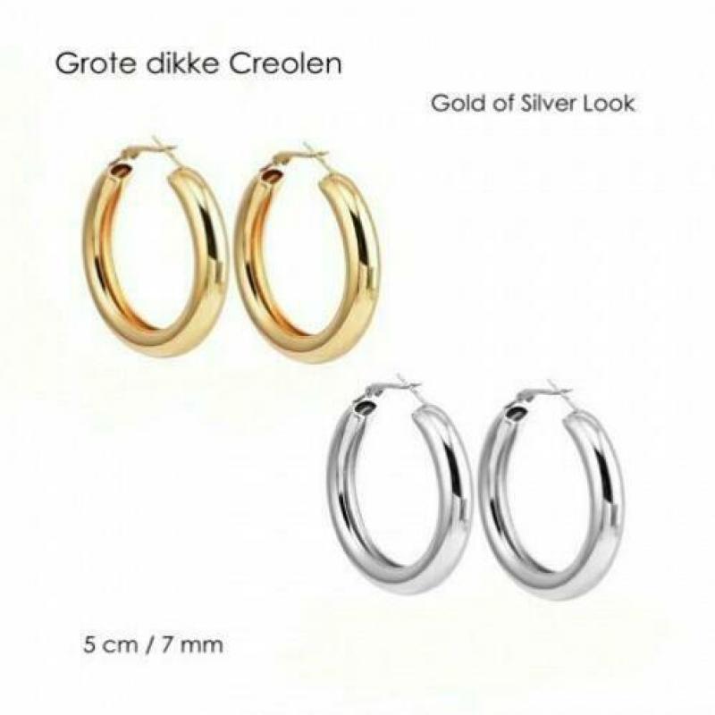 H.A. - Grote Oorringen - Goud of Zilver Look - 5 cm - 7 mm