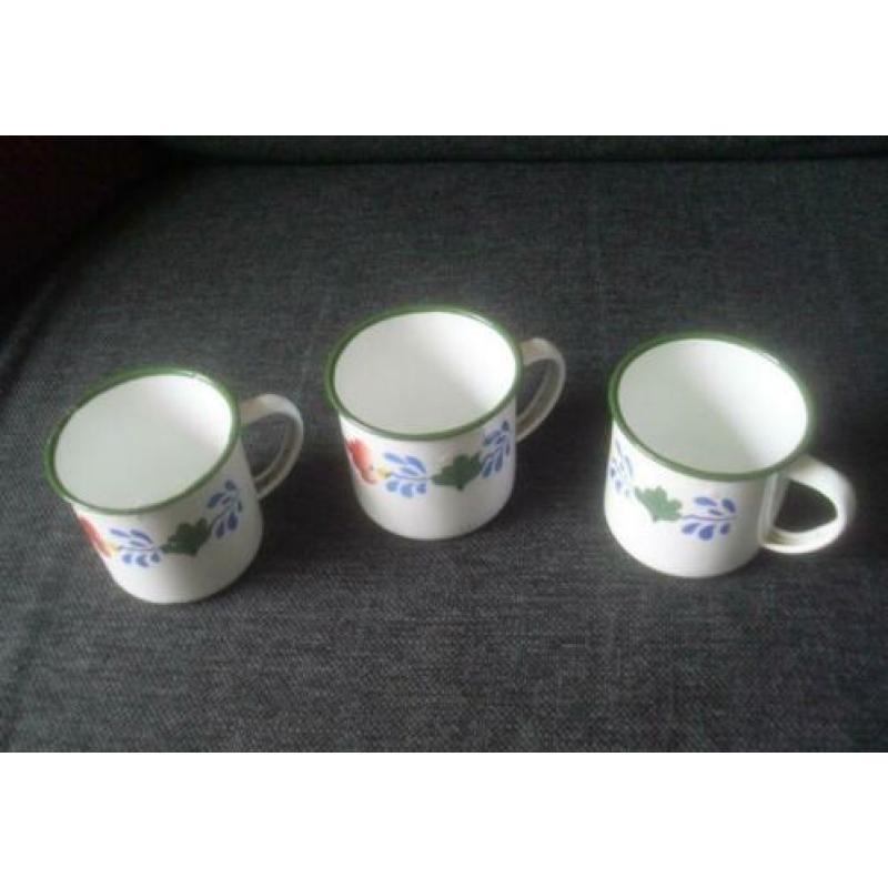 3 Boerenbont emaille mokken / koppen