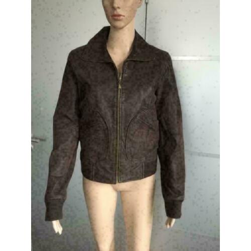 C897 maat M=38/40 bruin leren jasje jack bomberjas tussenjas