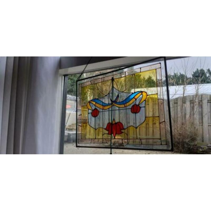 2 stuks losse delen glas in lood rozen