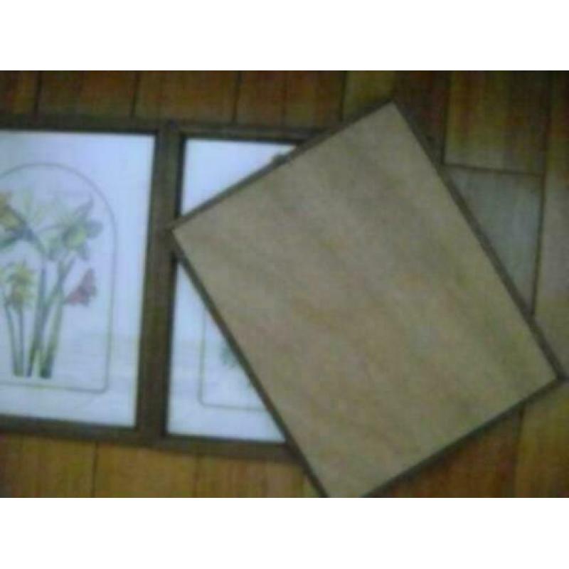 3 oude houten lijstjes met mooie bloemen afbeelding 33 x 27