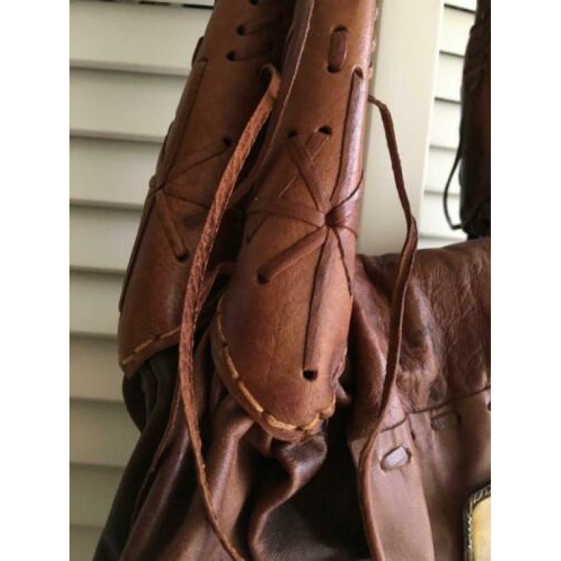 Boho tas uit Ibiza, bruin leer, handgemaakt