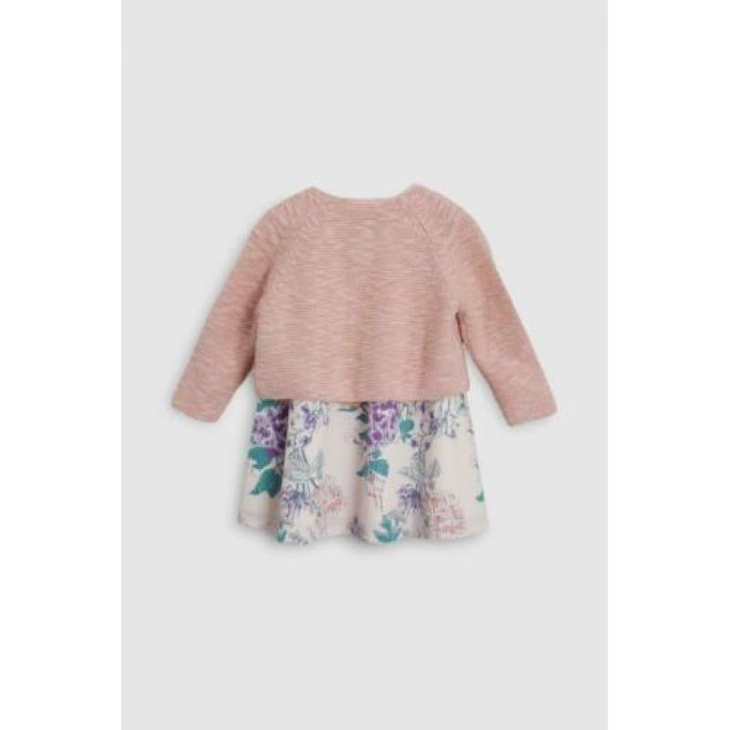 Setje, jurk met vestje pastelkleurtjes maat 62 / 68 nieuw