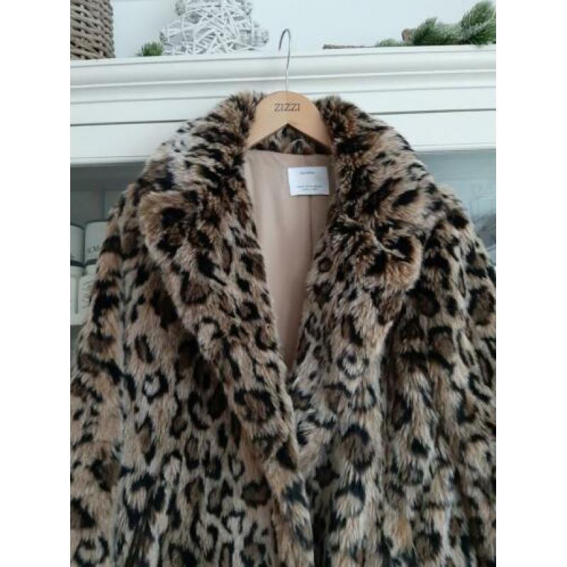 Fluffy bontjas faux fur jas mt M panter leopard 38/40