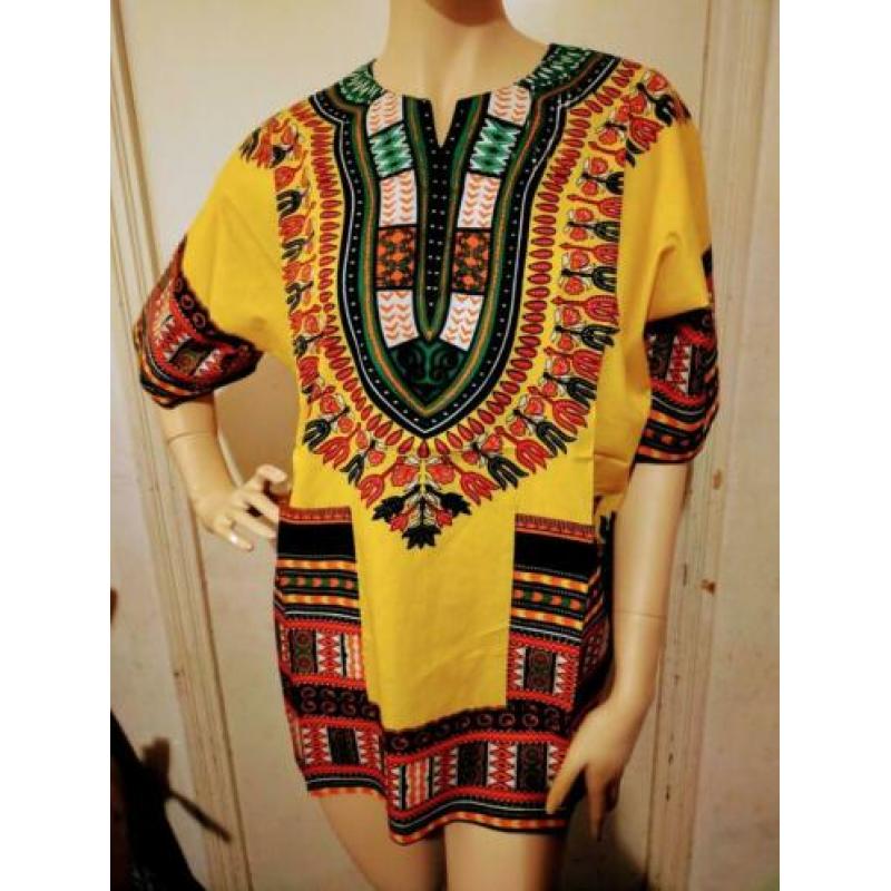 Mooie heren gele overhemd korte mouw maat 3XL Dashiki hemd