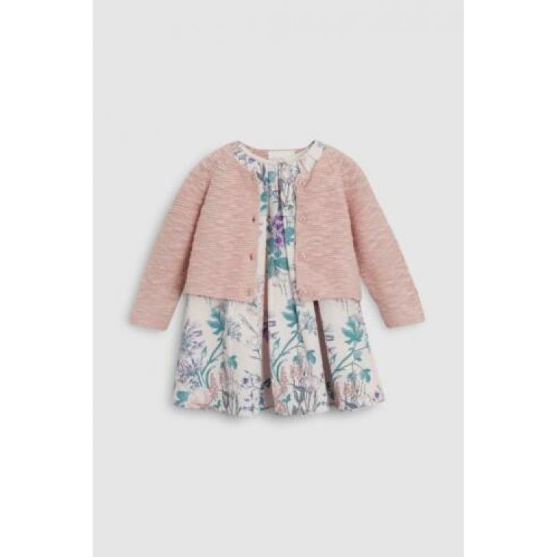 Setje, jurk met vestje pastelkleurtjes maat 62 / 68 nieuw