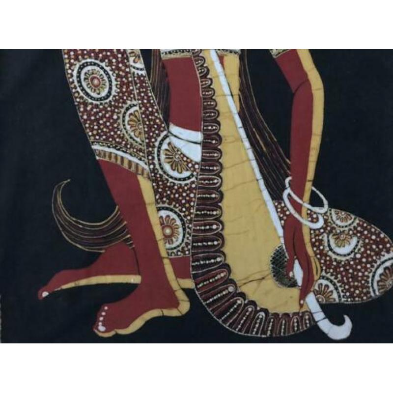 Batik Singalese vrouw met Sitar houten lijst