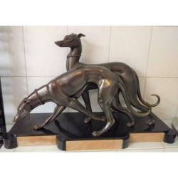 IRENEE ROCHARD Art Deco samac beeld 2 greyhounds jachthonden