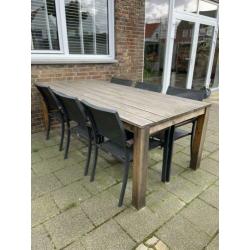 Tuinset, hardhout met 6 stoelen aluminium/teak