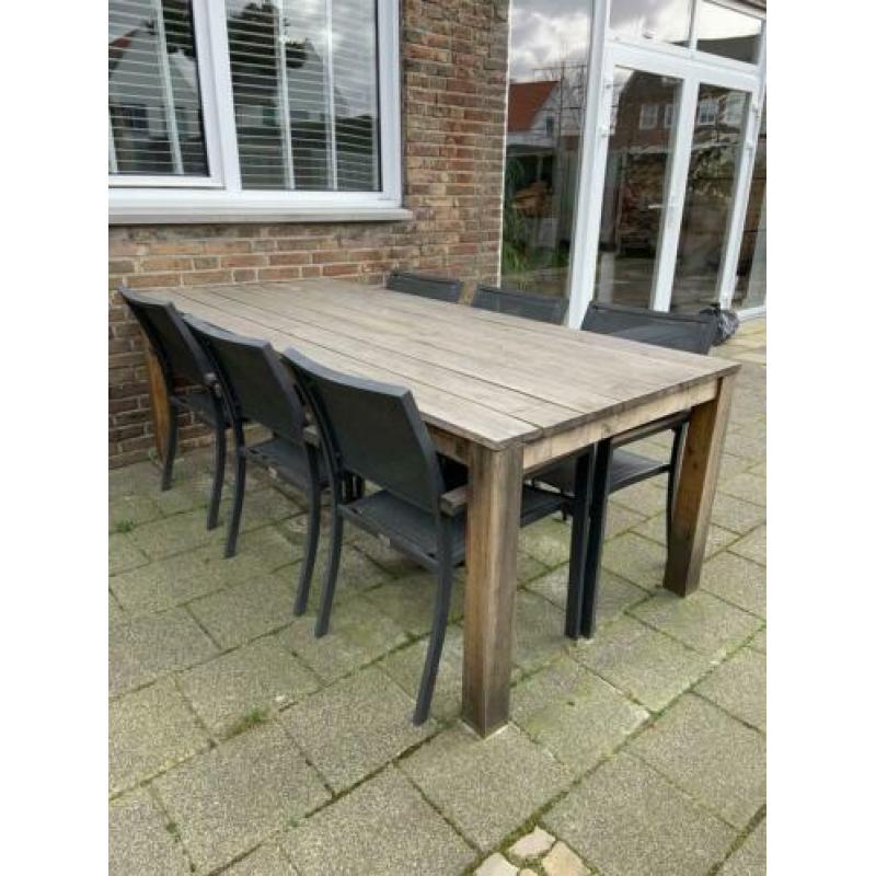 Tuinset, hardhout met 6 stoelen aluminium/teak