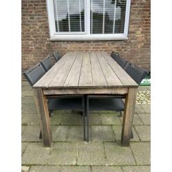 Tuinset, hardhout met 6 stoelen aluminium/teak