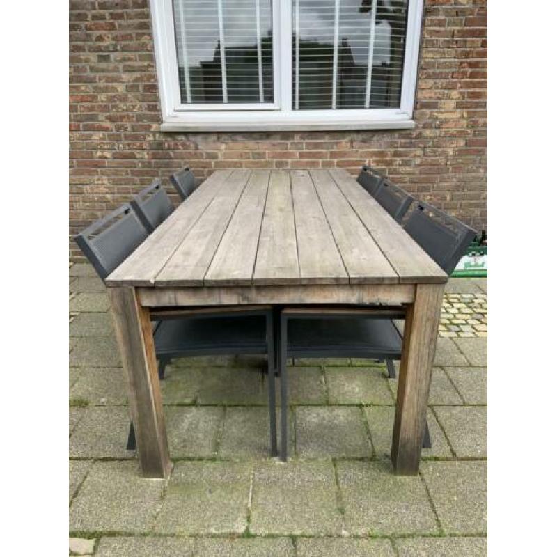 Tuinset, hardhout met 6 stoelen aluminium/teak