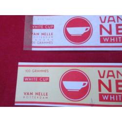2 Van Nelle thee labels.White cup TEA Export Uit 1952