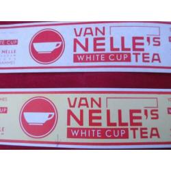 2 Van Nelle thee labels.White cup TEA Export Uit 1952