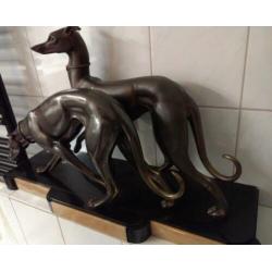 IRENEE ROCHARD Art Deco samac beeld 2 greyhounds jachthonden