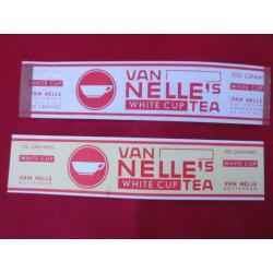 2 Van Nelle thee labels.White cup TEA Export Uit 1952