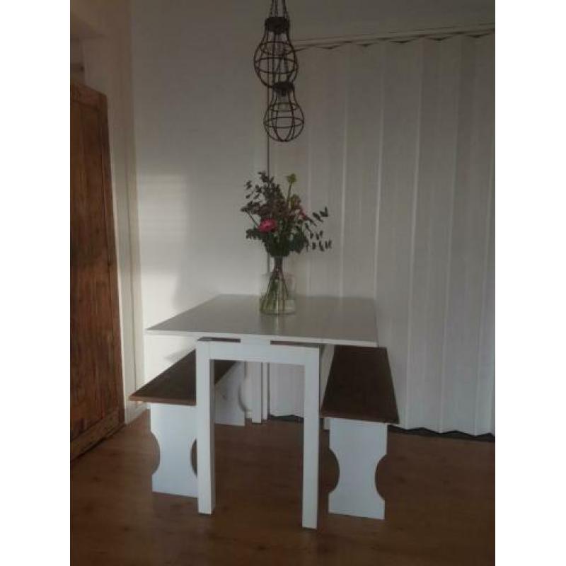 uitklap tafeltje met 2 bankjes