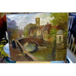 antiek schilderij, olieverf, Brugge, gesigneerd