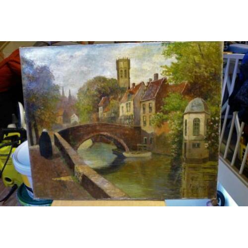 antiek schilderij, olieverf, Brugge, gesigneerd